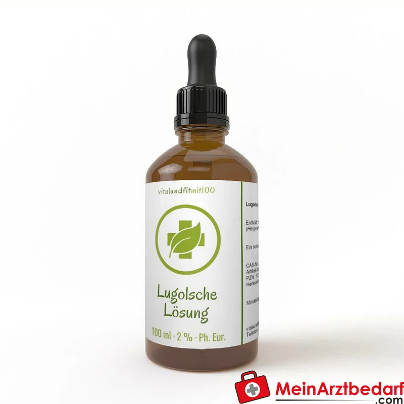 Lugolsche Jodlösung 2% (I2) Lösung 100 ml Braunglas mit Pipette