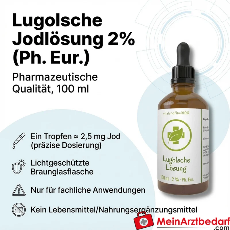 Lugolsche Jodlösung 2% (I2) Lösung 100 ml Braunglas mit Pipette