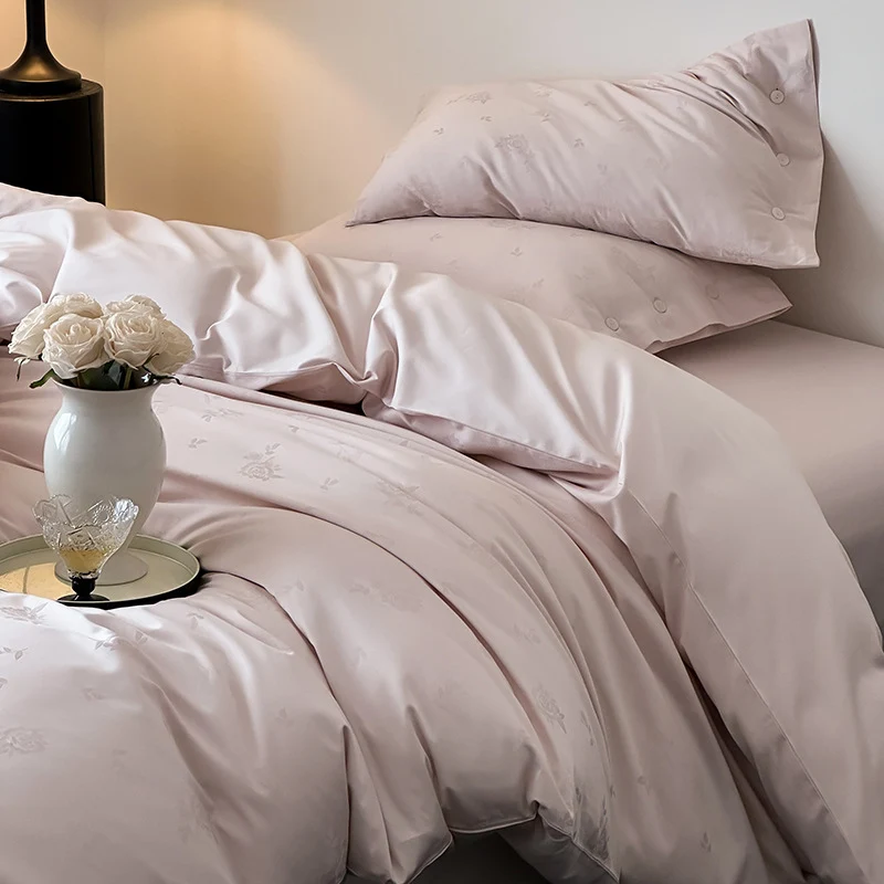 Premium-Bettbezug-Set aus Baumwollsatin mit tonalem Blumenjacquard und Knopfverschluss