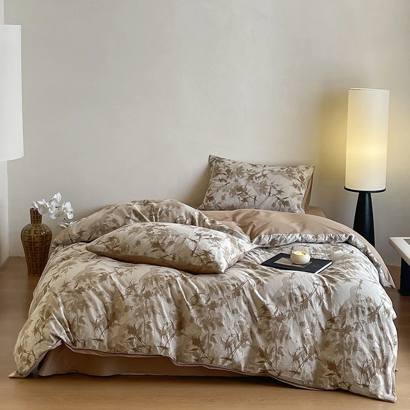 Luxuriöses Baumwoll-Bettwäsche-Set mit abstraktem Floralem Druck und Wendefunktion