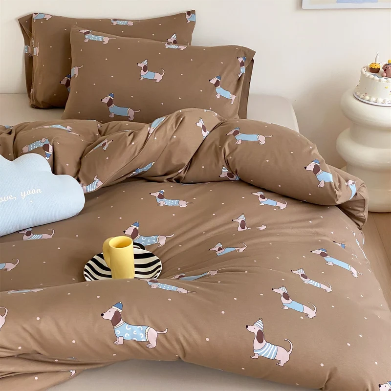 Kinder-Bettwäsche-Garnitur mit verspieltem Tier- und Smile-Print