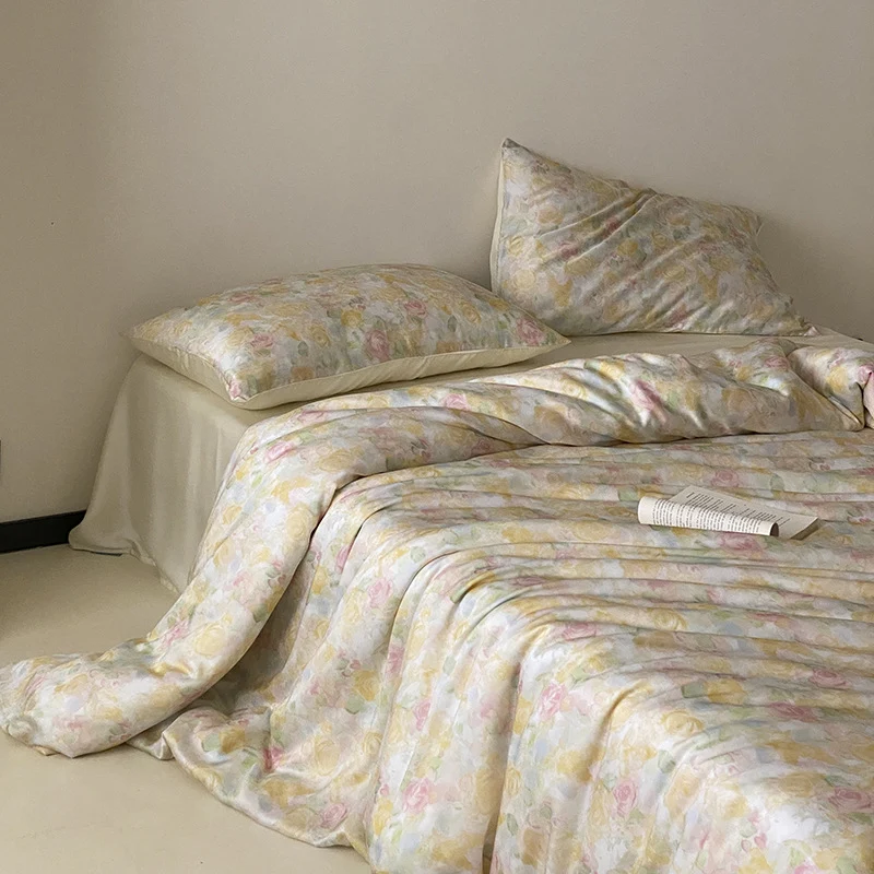 Bettwäsche-Garnitur aus Baumwollsatin mit floralem Vintage-Print