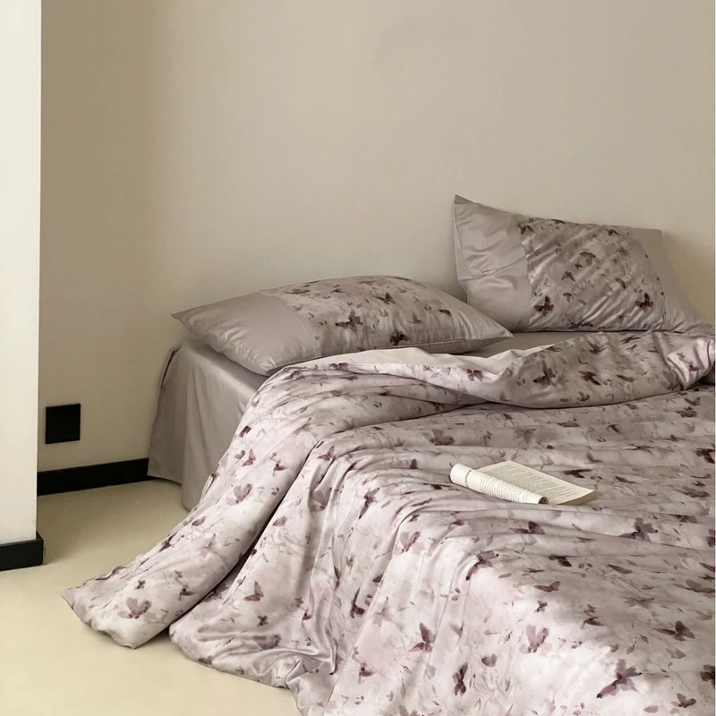 Bettwäsche-Garnitur aus Baumwollsatin mit floralem Vintage-Print