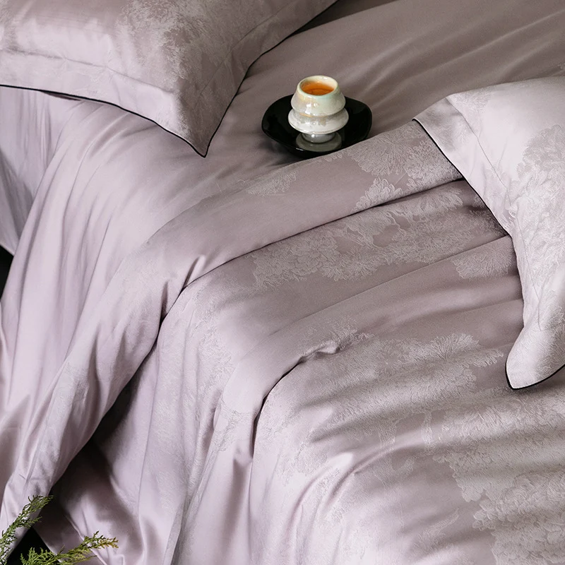 Fein-Jacquard Satin-Bettbezuggarnitur mit Ton-in-Ton-Muster und verdecktem Reißverschluss