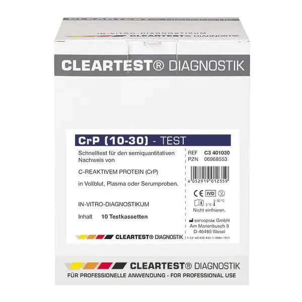 Cleartest CrP (10/30) Cut Off: 10mg/l Reference: 30mg/l Pack: 10 Teste | Packung (10 Tests)