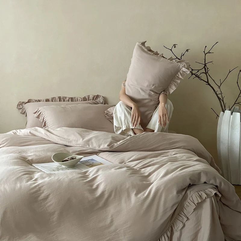Elegantes Baumwoll-Bettwäsche-Set mit Volant und weichem Percale-Finish