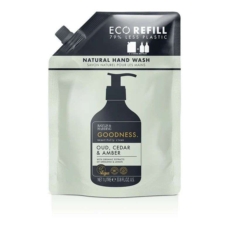Baylis & Harding Goodness Handzeep Oudh, Ceder & Amber Navulling 1 liter