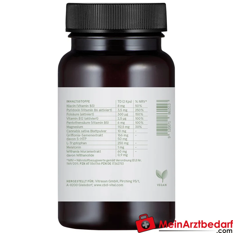 CBD VITAL Hanf Schlaf-Formel Melatonin 1 mg + L‑Tryptophan 250 mg Kapseln 60 Stück