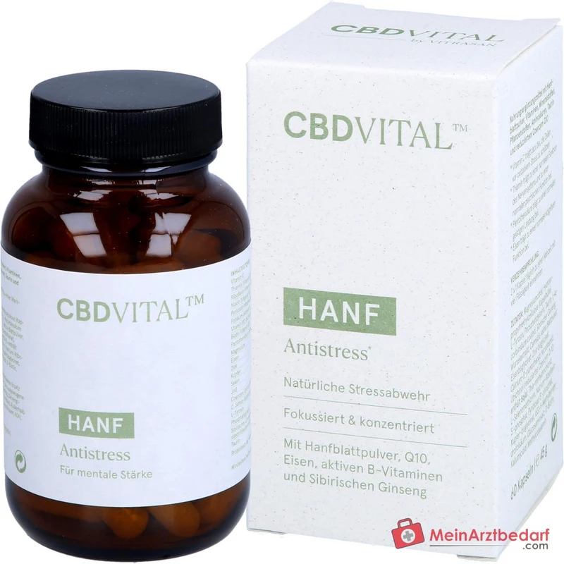 CBD VITAL Hanf Anti Stress Kapseln mit Eisen, aktivierten B‑Vitaminen und Sibirischem Ginseng 60 Kapseln