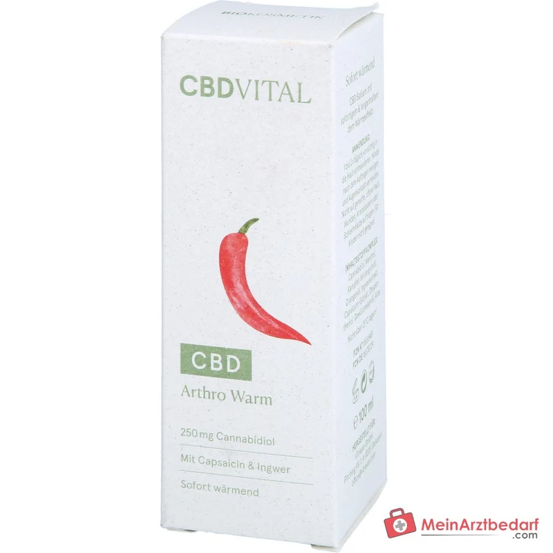 CBD Vital Arthro Warm Cannabidiol / Boswellia-Extrakt / MSM / Menthol / Kampfer / Orangenöl / Ingwer-Extrakt / Capsicum-Extrakt / Panthenol / Gewürznelkenöl / Aloe Vera Wärmecreme, 100 ml