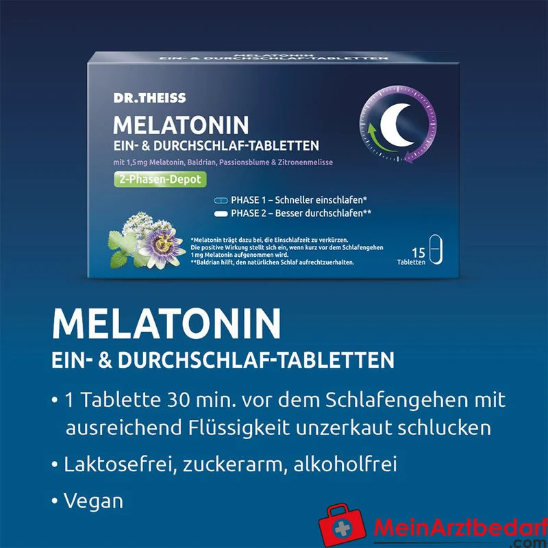 Dr. Theiss Ein- & Durchschlaf-Tabletten Melatonin 1,5 mg Tabletten 15 Stück
