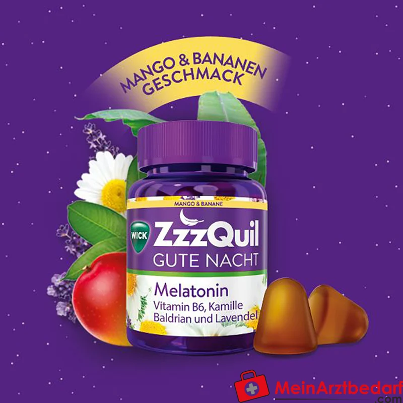 WICK ZzzQuil Gute Nacht Melatonin 1 mg Weichgummis 30 Stück Mango‑Banane