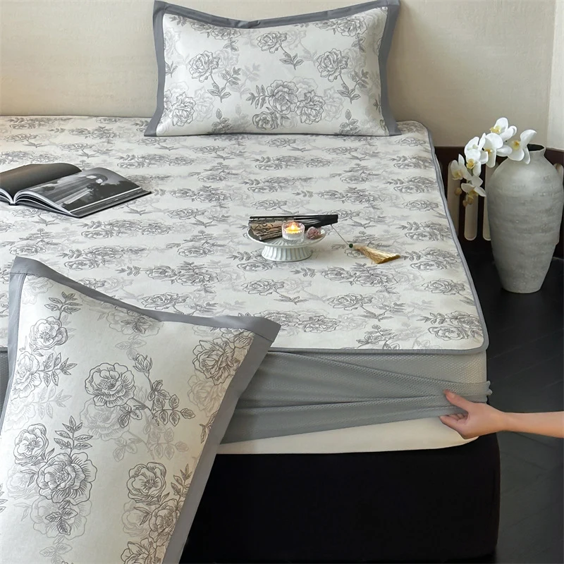 Bettlaken-Set mit floraler Allover-Print und dekorativer Saumblende