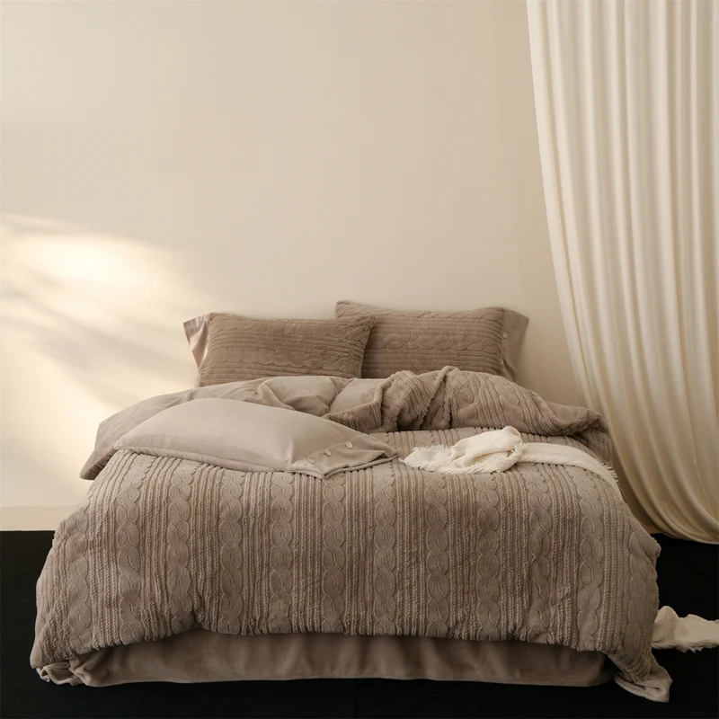 Luxuriöses strukturreiches Chenille-Kuschelbettwäscheset