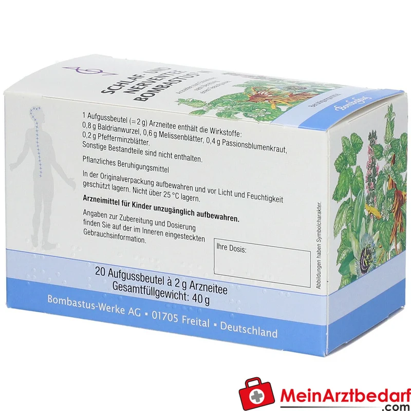 Bombastus Schlaf- und Nerventee N mit Baldrian, Melisse & Passionsblume Teebeutel 20 Beutel, 20 x 2 g