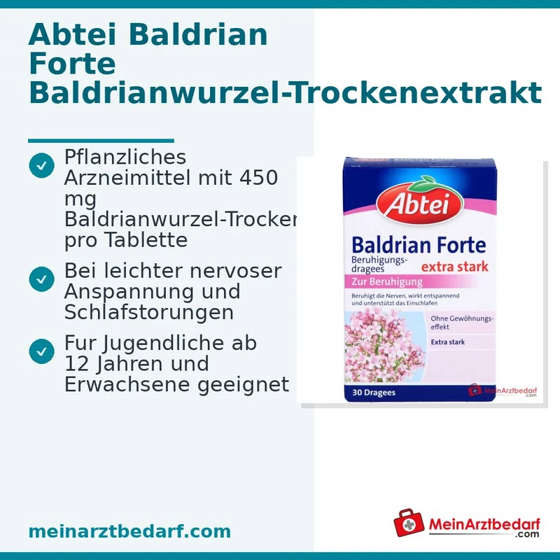 Abtei Baldrian Forte Baldrianwurzel-Trockenextrakt Beruhigungsdragees, 30 St.