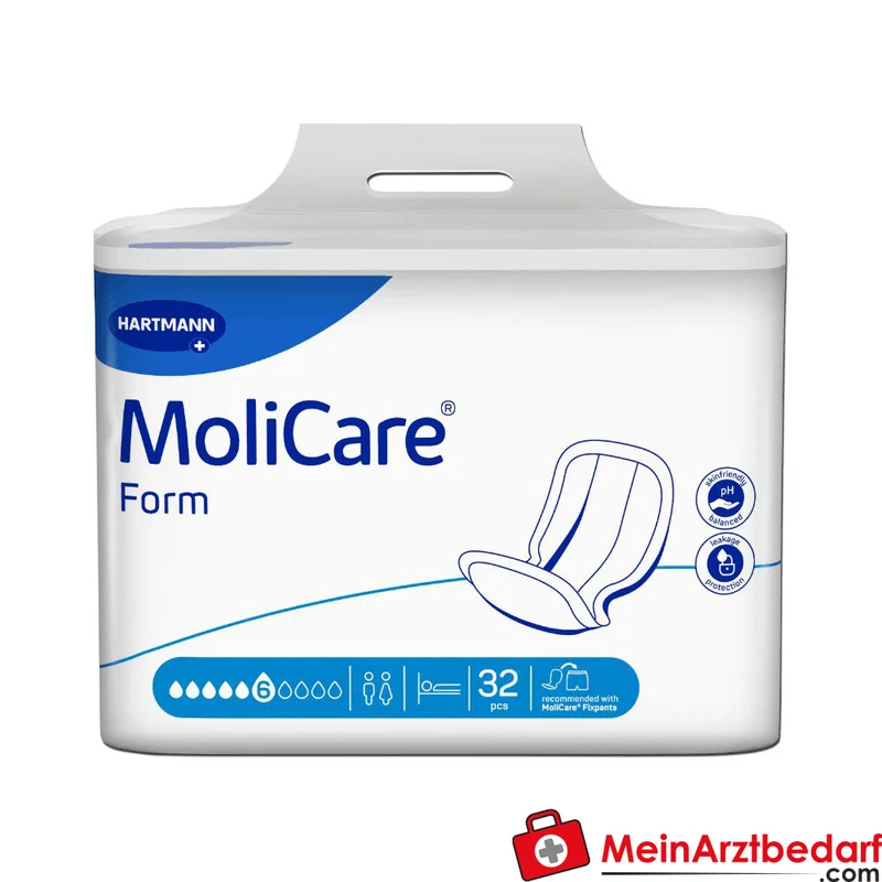 Hartmann MoliCare Form 6 Tropfen Inkontinenzvorlagen mit Folienrückseite, 128 Stück (4 x 32 Stück)