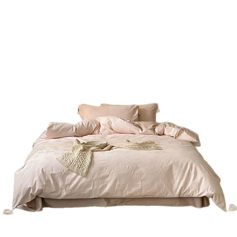 Fein strukturierte Baumwollsatin-Bettwäschegarnitur mit Ton-in-Ton-Relief