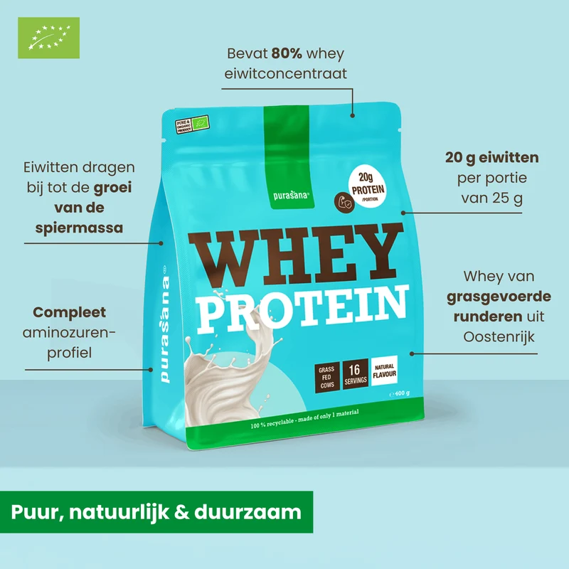 Purasana Whey proteine natuur bio 400 gram