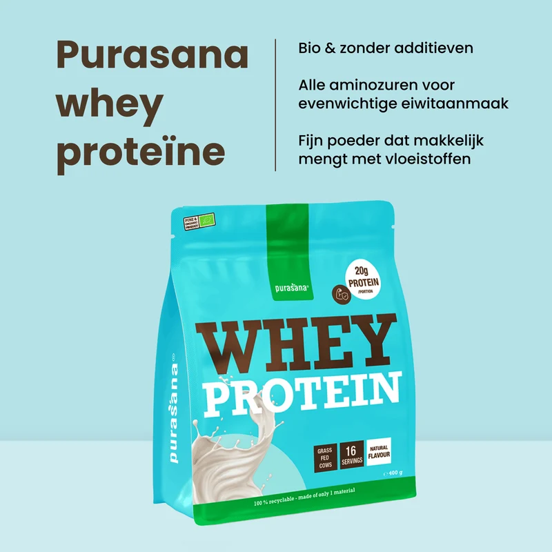 Purasana Whey proteine natuur bio 400 gram