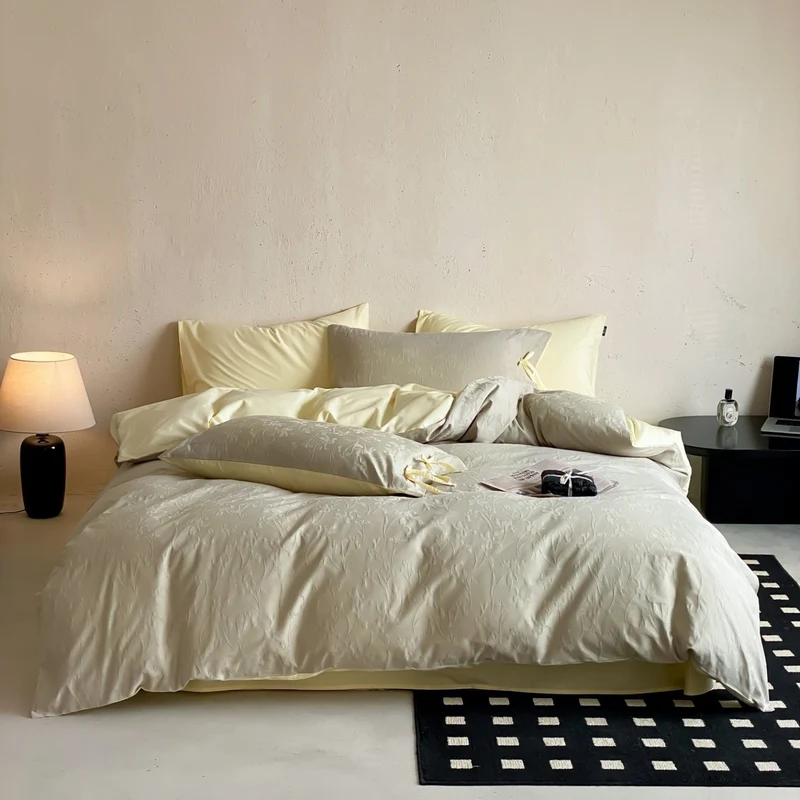 Elegantes Baumwollsatin-Bettwäscheset mit Wendefunktion und Bindebändern