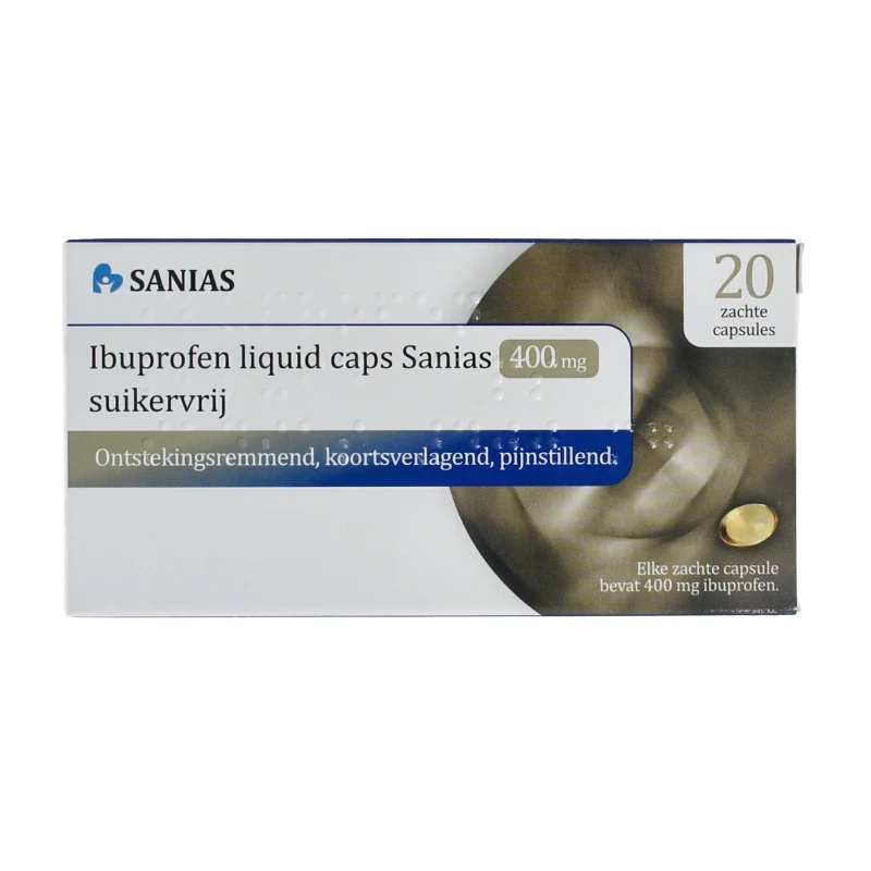 Sanias Ibuprofen liquid 400 mg suikervrij 20 capsules