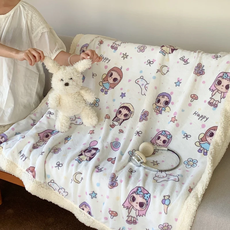 Wendbare Flauschdecke mit Cartoon-Katzenmotiv und Teddyfutter