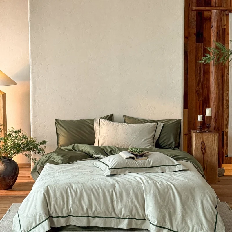 Premium-Bettwäsche-Set aus atmungsaktivem Baumwollmix mit kontrastierender Kedernaht
