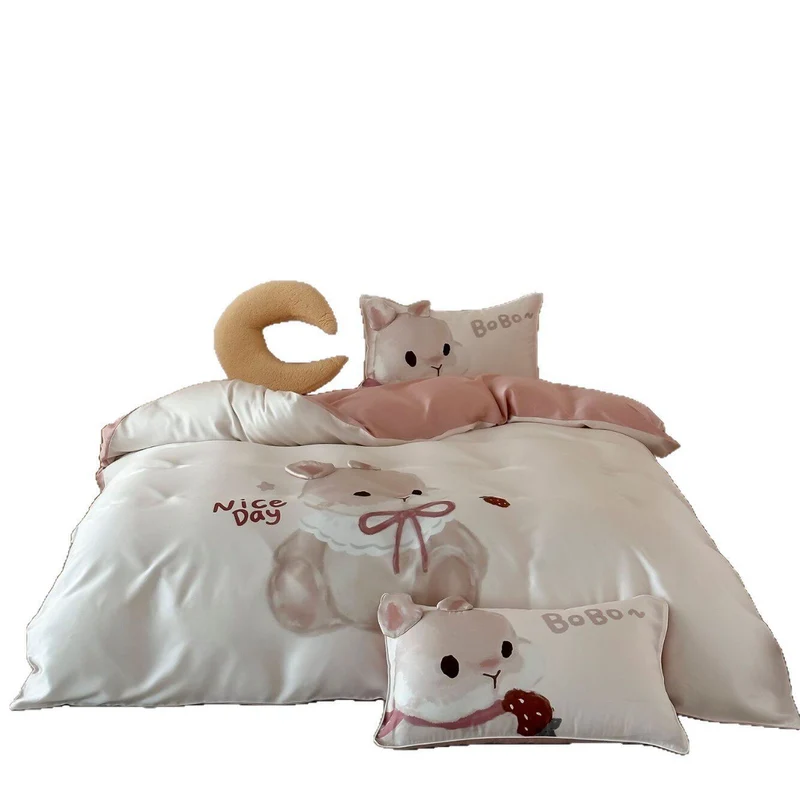 Kinder-Bettwäsche-Set mit niedlichem Pinguin-Motiv aus weichem Baumwollsatin und extraweichem Kopfkissen