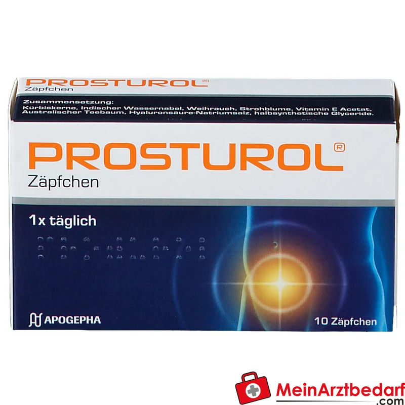 Prosturol Kürbiskerne / Indischer Wassernabel / Weihrauch / Strohblume / Vitamin E / Australischer Teebaum / Hyaluronsäure Zäpfchen, 10 St.