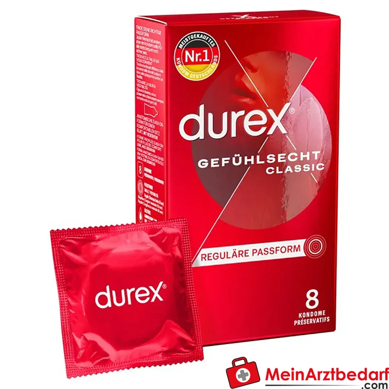 Durex Gefühlsecht Kondome extra dünn aus Naturkautschuklatex 56 mm Reservoir 195 mm