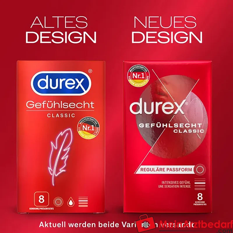 Durex Gefühlsecht Kondome extra dünn aus Naturkautschuklatex 56 mm Reservoir 195 mm