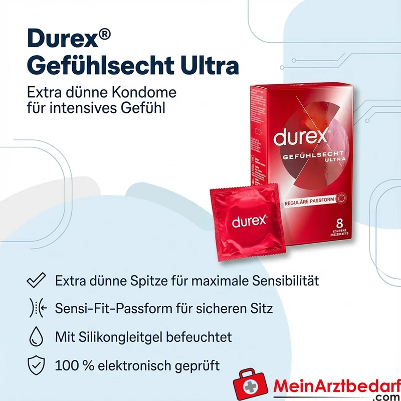 Durex Gefühlsecht Ultra Kondome 54 mm, extra dünn, mit Silikongleitgel