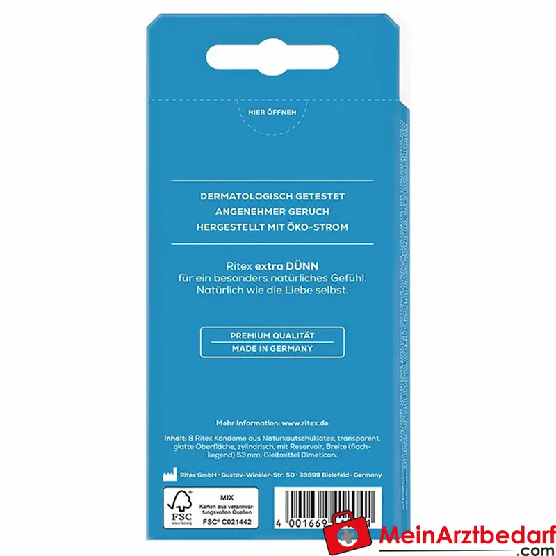 Ritex EXTRA DÜNN Kondome 0,05 mm Naturkautschuklatex glatte Oberfläche feuchtbeschichtet 10 Stück