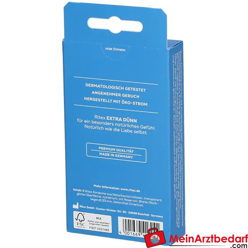 Ritex EXTRA DÜNN Kondome 0,05 mm Naturkautschuklatex glatte Oberfläche feuchtbeschichtet 10 Stück