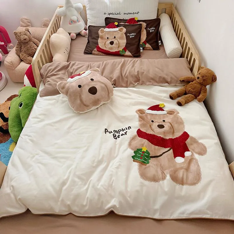 Kinder-Bettwäsche-Set mit Plüschapplikation und Bärchen-Motiv