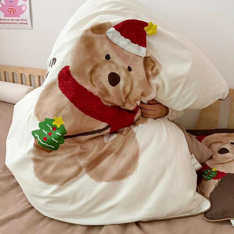 Kinder-Bettwäsche-Set mit Plüschapplikation und Bärchen-Motiv