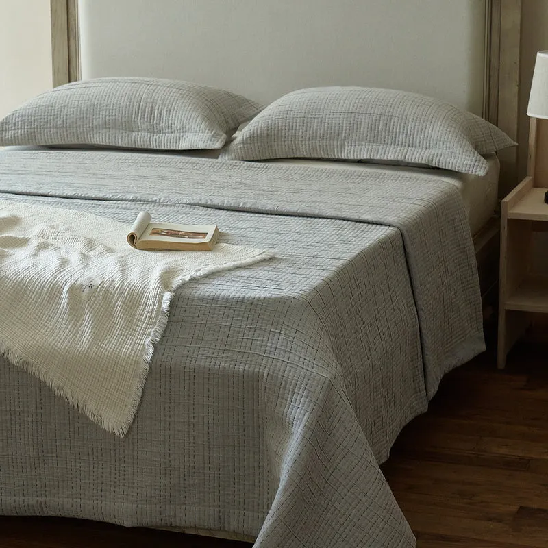 Gestepptes Baumwoll-Bettüberwurf-Set mit leichtem Patchwork‑Relief