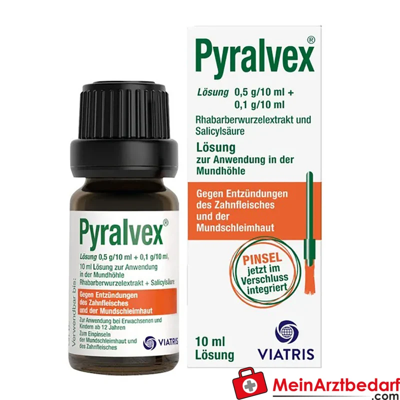 Pyralvex Mund- und Rachenlösung mit Rhabarberwurzel‑Trockenextrakt & Salicylsäure Pinselapplikator 10 ml