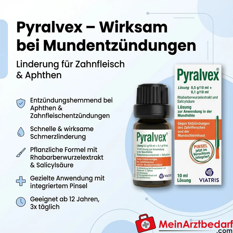 Pyralvex Mund- und Rachenlösung mit Rhabarberwurzel‑Trockenextrakt & Salicylsäure Pinselapplikator 10 ml
