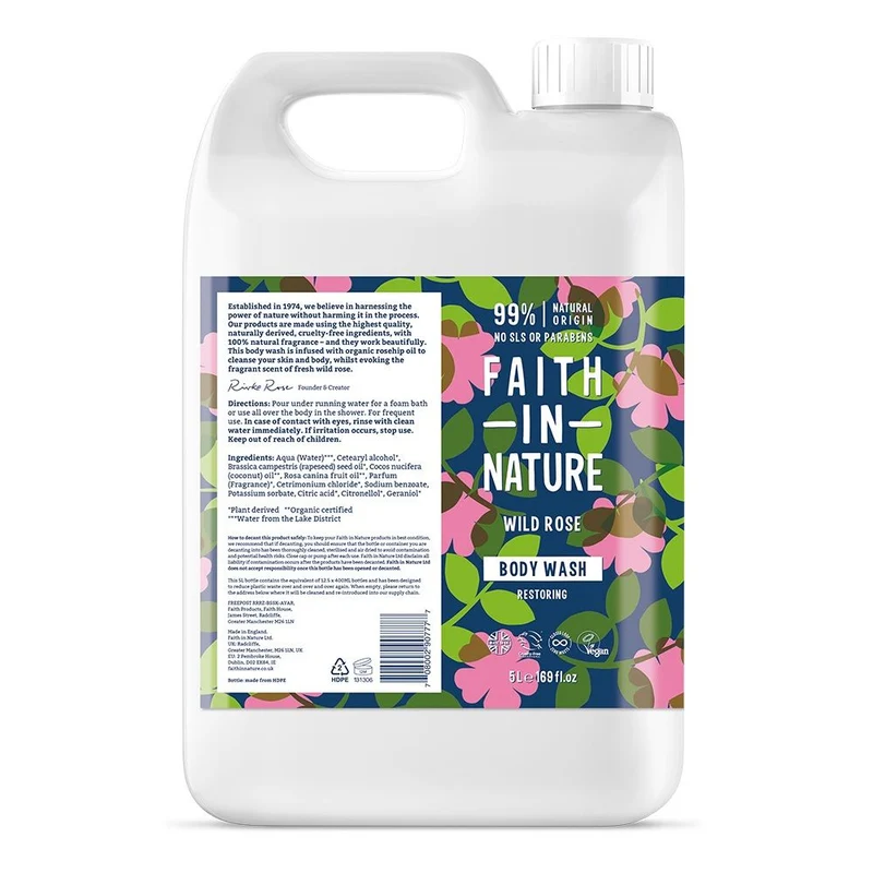 Faith In Nature Bodywash Wild Rose Navulverpakking 5 liter