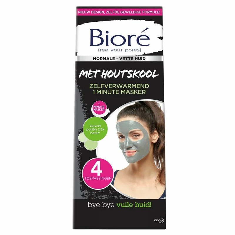 Bioré Masker Houtskool 1 Minuut Zelfverwarmend 4 stuks
