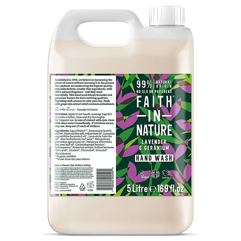 Faith in Nature Handzeep Lavendel & Geranium Navulverpakking 5 liter