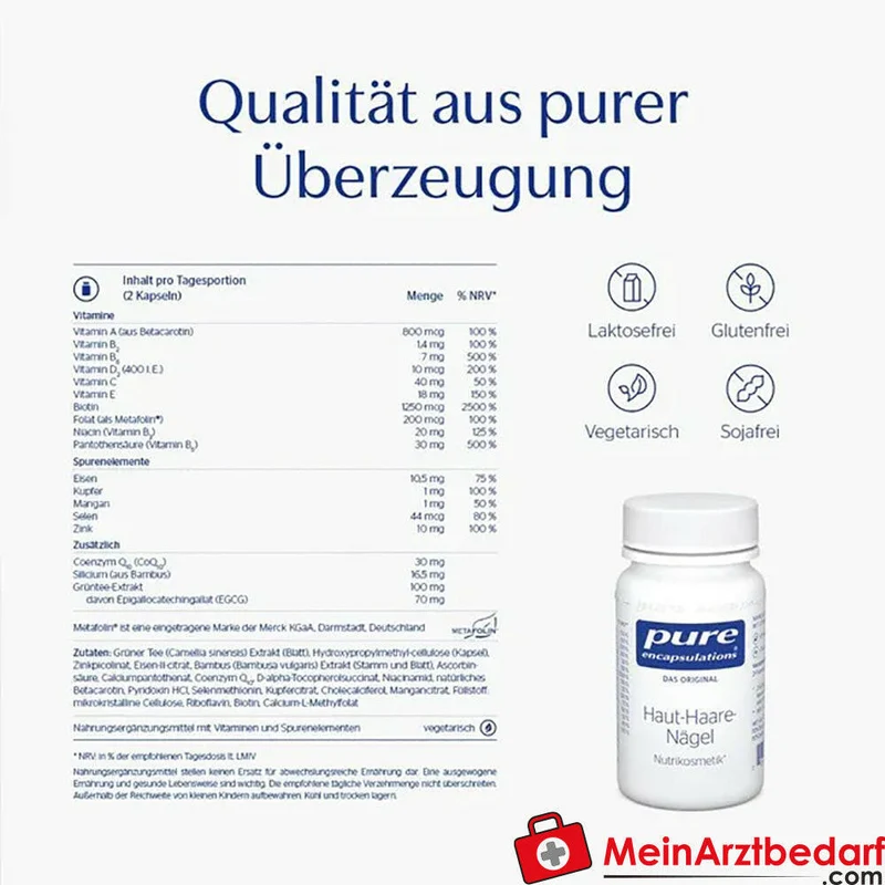 Pure Encapsulations Haut-Haare-Nägel mit Biotin 1250 µg, Zink 10 mg Kapseln 180 Stück