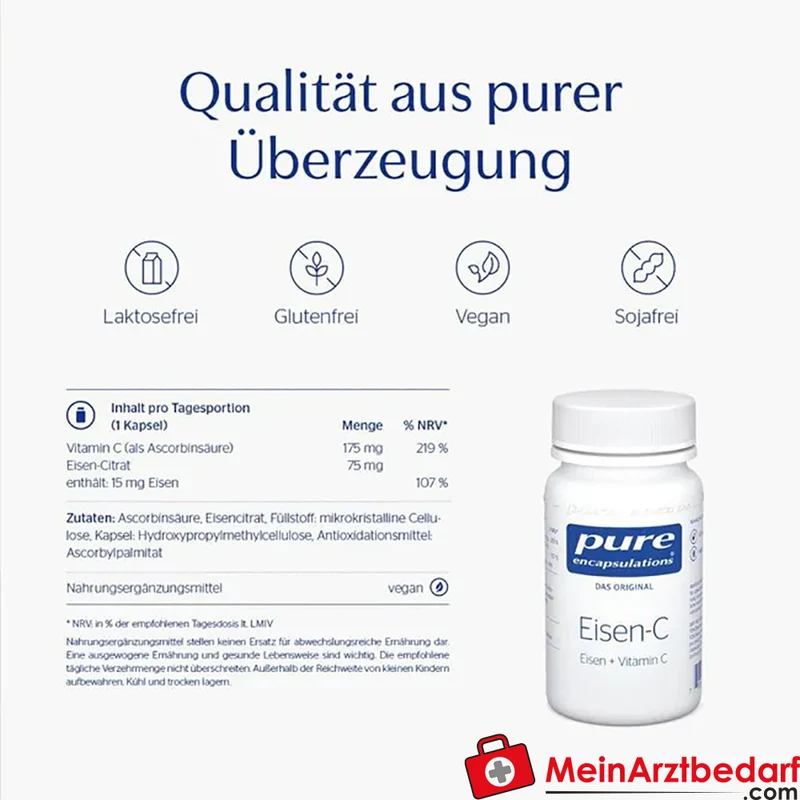 Pure Encapsulations Eisen-C Eisencitrat 15 mg, Vitamin C 175 mg Kapseln 60 Stück