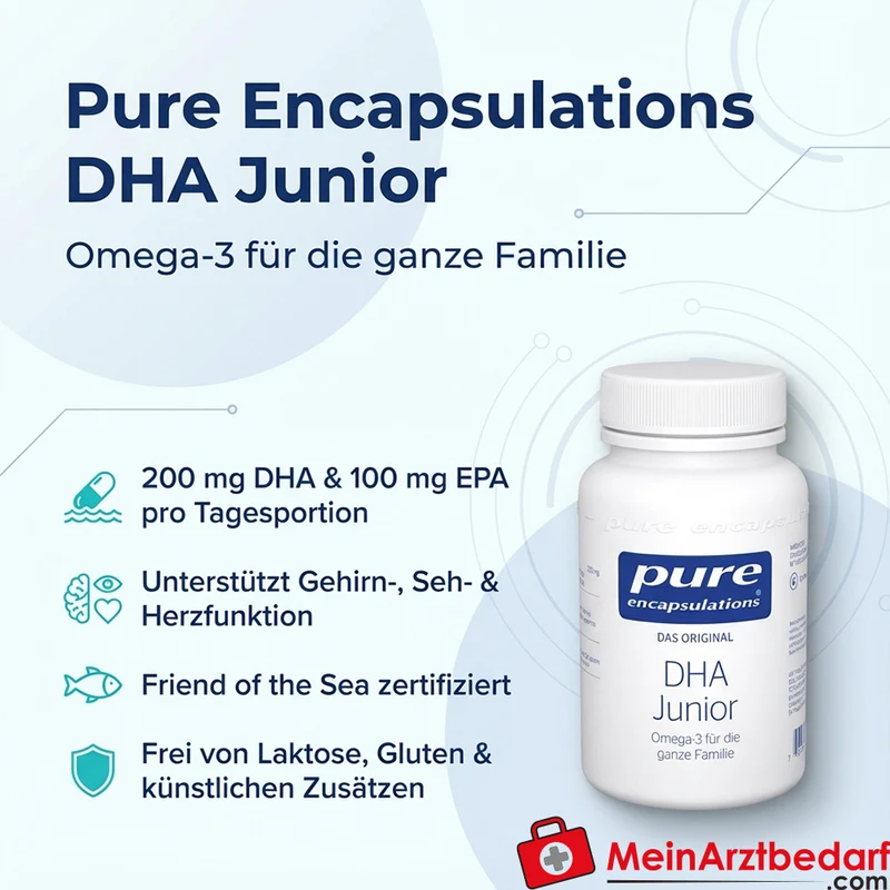 Pure Encapsulations DHA Junior 200 mg DHA/100 mg EPA Fischöl-Kapseln 60 Stück