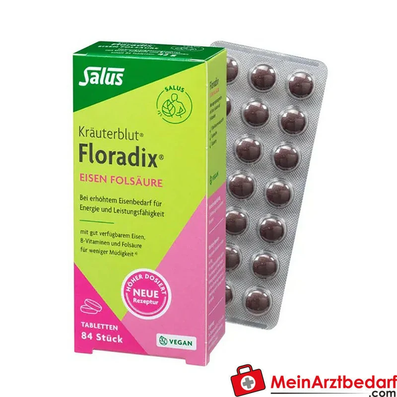 Salus Kräuterblut Floradix Eisen‑Folsäure 15 mg Eisen / 400 µg Folsäure Dragees 84 St.