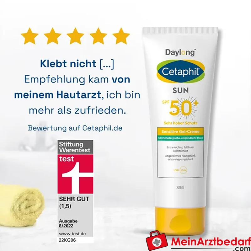 CETAPHIL SUN Sensitive Gel-Creme SPF 50+ fettfreie Sonnenschutz 200 ml