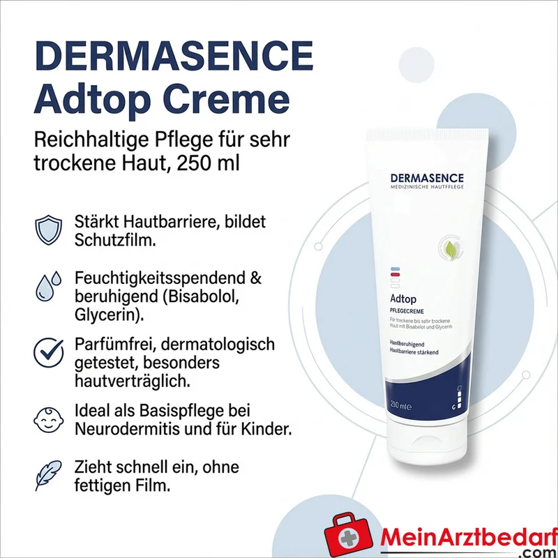 DERMASENCE Adtop Creme 250 ml für sehr trockene Haut, parfümfrei, dermatologisch getestet