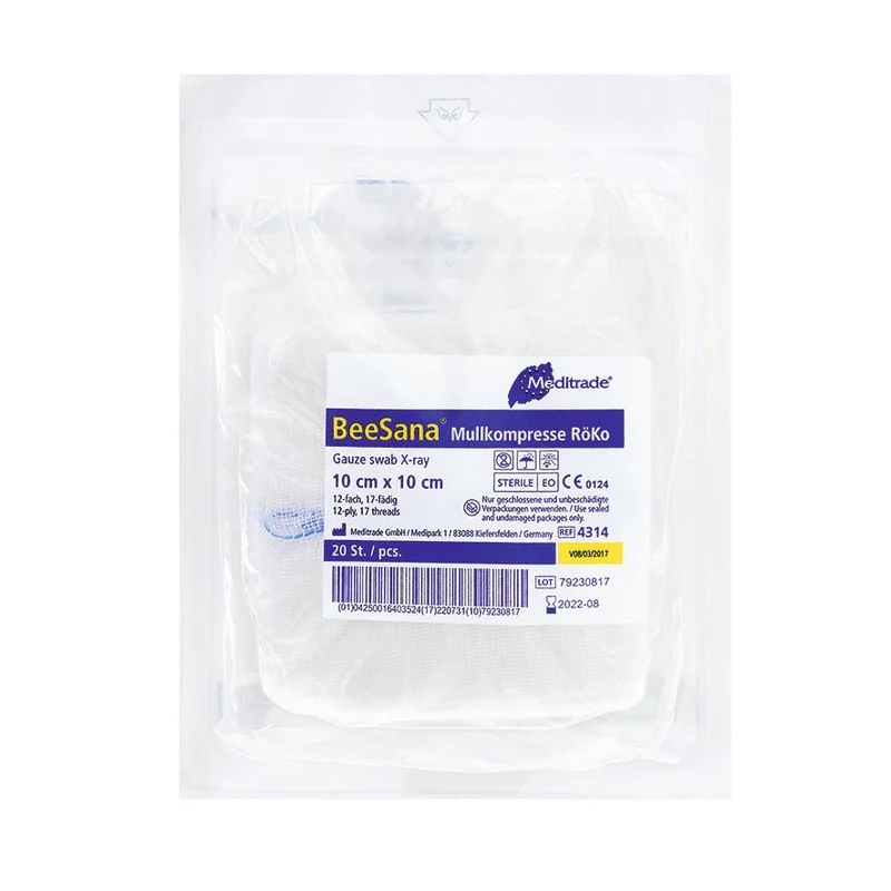 BeeSana® Mullkompresse, RöKo, steril, 12-fach, 10 x 10 cm, 20 Stk | Packung (300 Stück)
